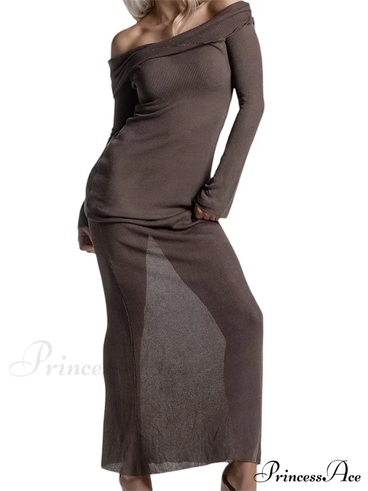 Sexy Women Slash Neck Off Shoulder Party Formal Spring Autumn Sleeve Slim Solid Female Vestidos - Image 8