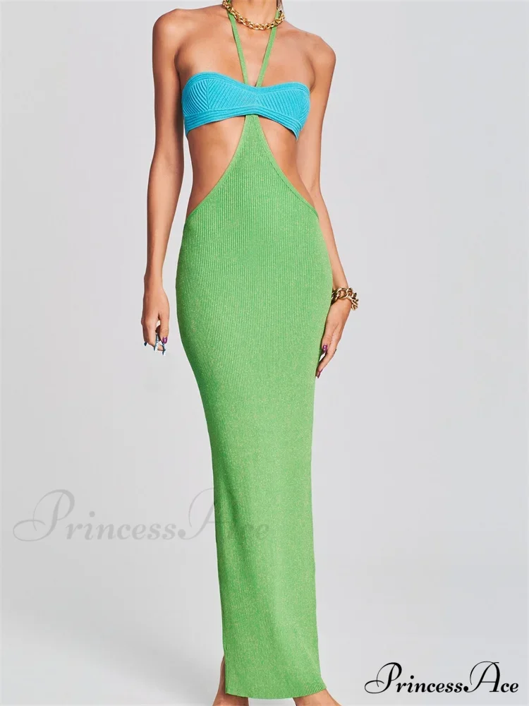 Knitted Patchwork for Women Halter Lace-up Backless Off Shoulder Hollow Out Summer Vestidos New - Image 5