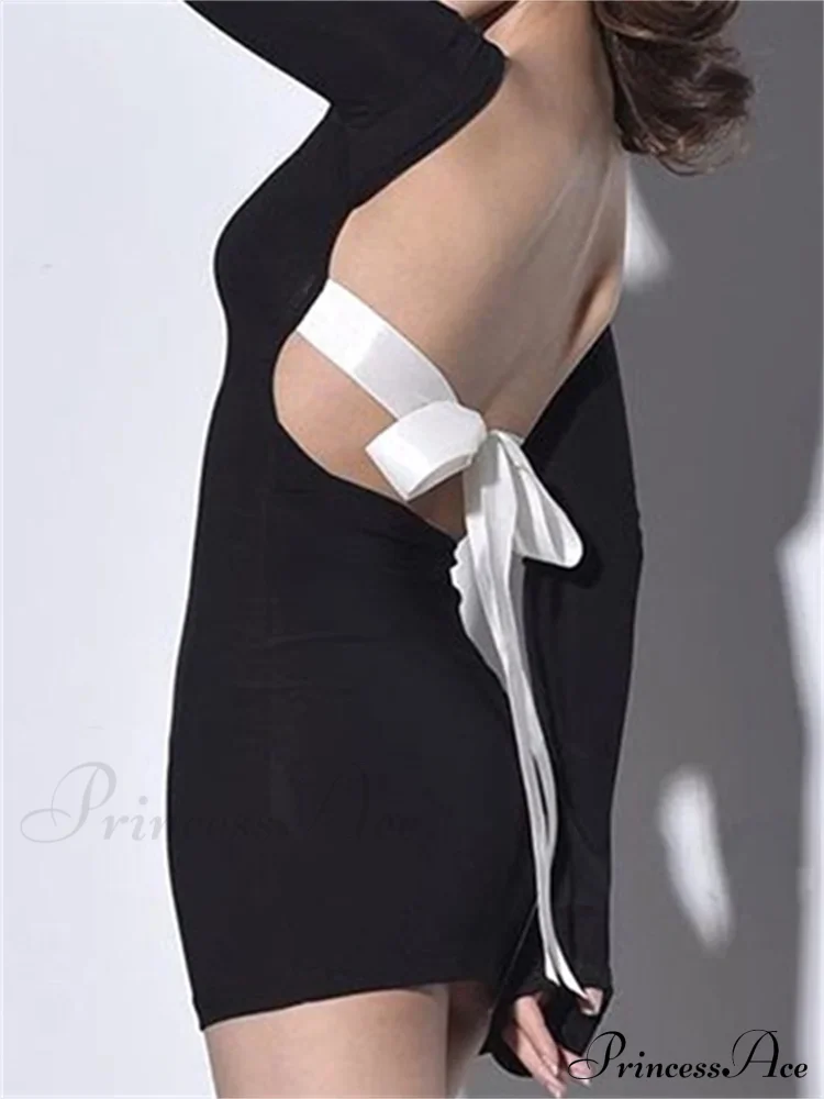 Autumn Slim Fit Backless Black Long Mini Dress - Image 7