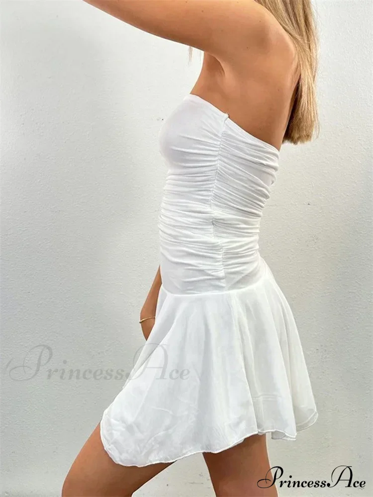 Strapless Backless Irregular Hem Pleated Solid Mini Dress - Image 3