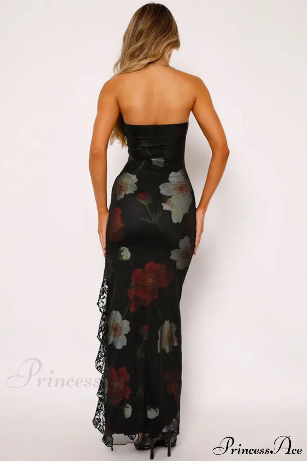 Strapless Lace Floral Backless Dress - Image 4