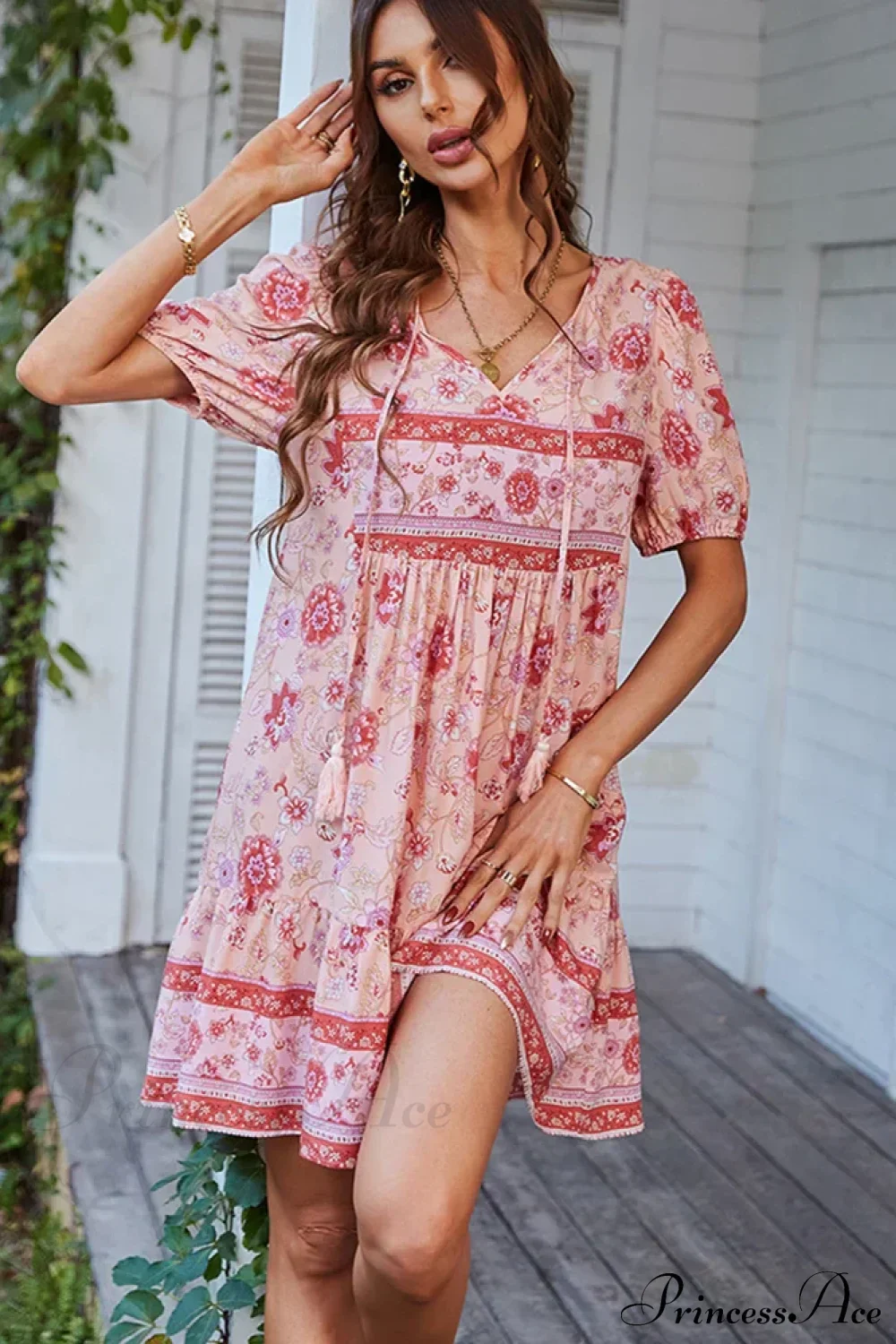 Elegant Lace-up Green Sundress Women Boho Dress - Image 2