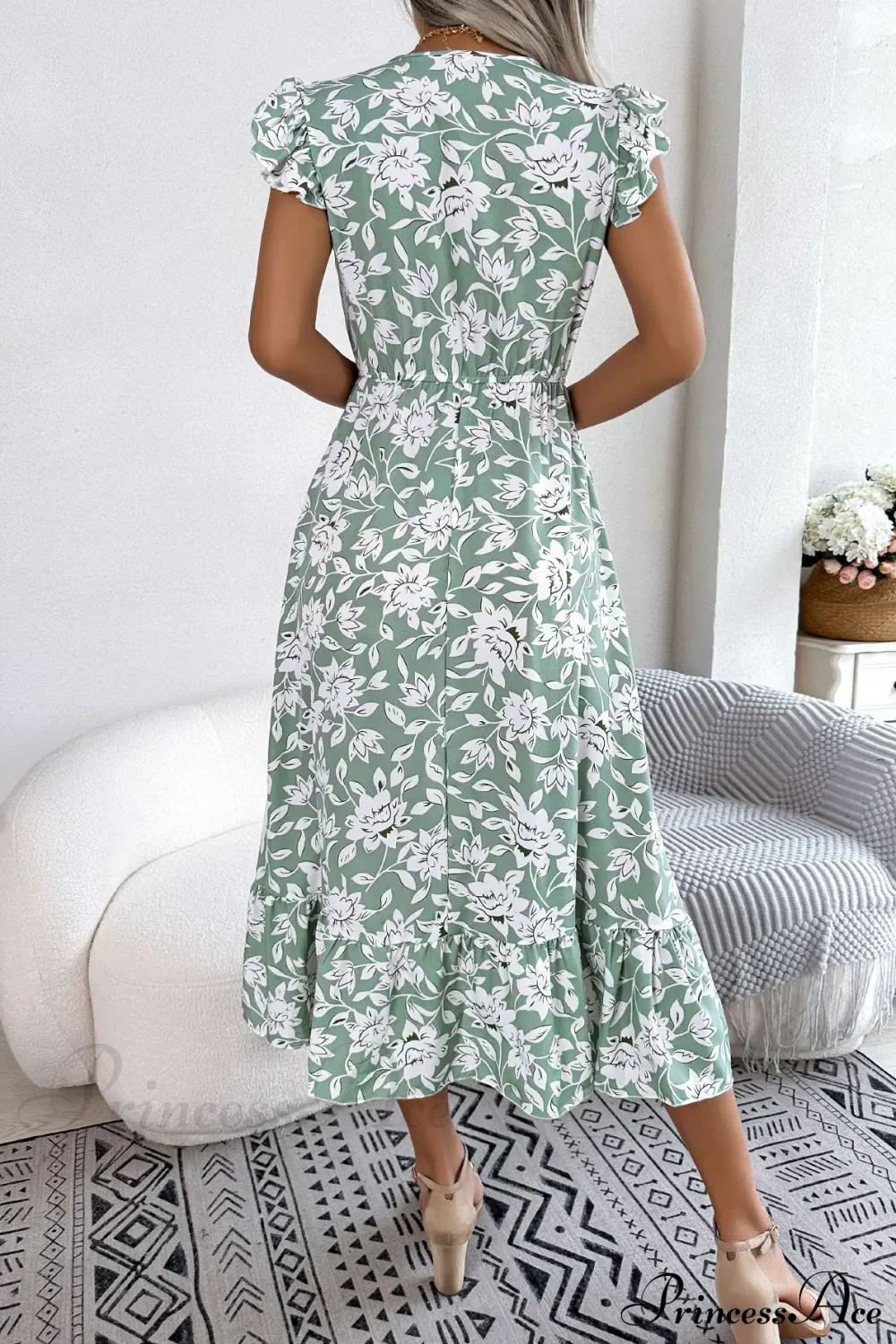 Sleeveless V Neck Summer A Line Midi Dress Boho Dress - Image 4