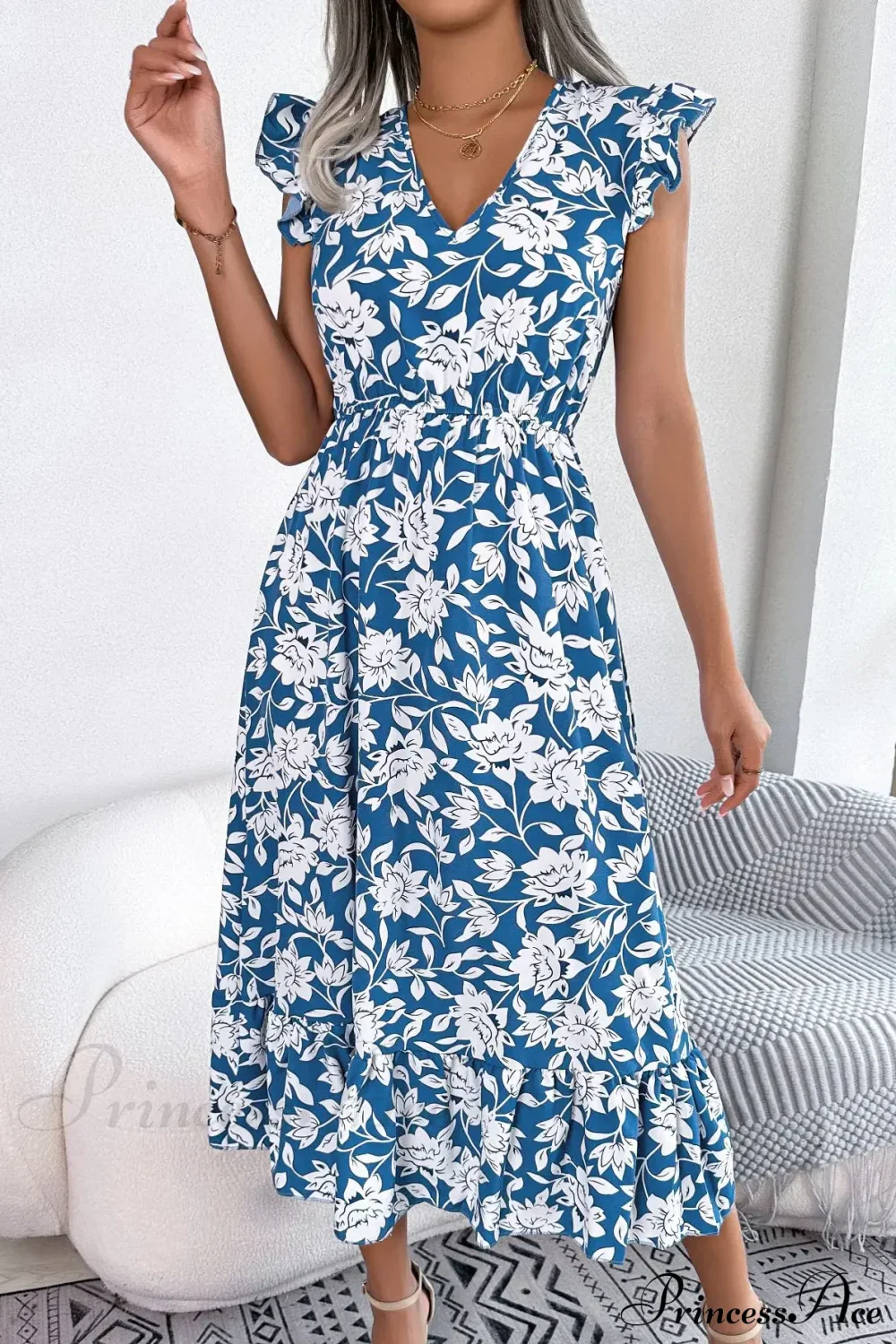 Sleeveless V Neck Summer A Line Midi Dress Boho Dress - Image 7
