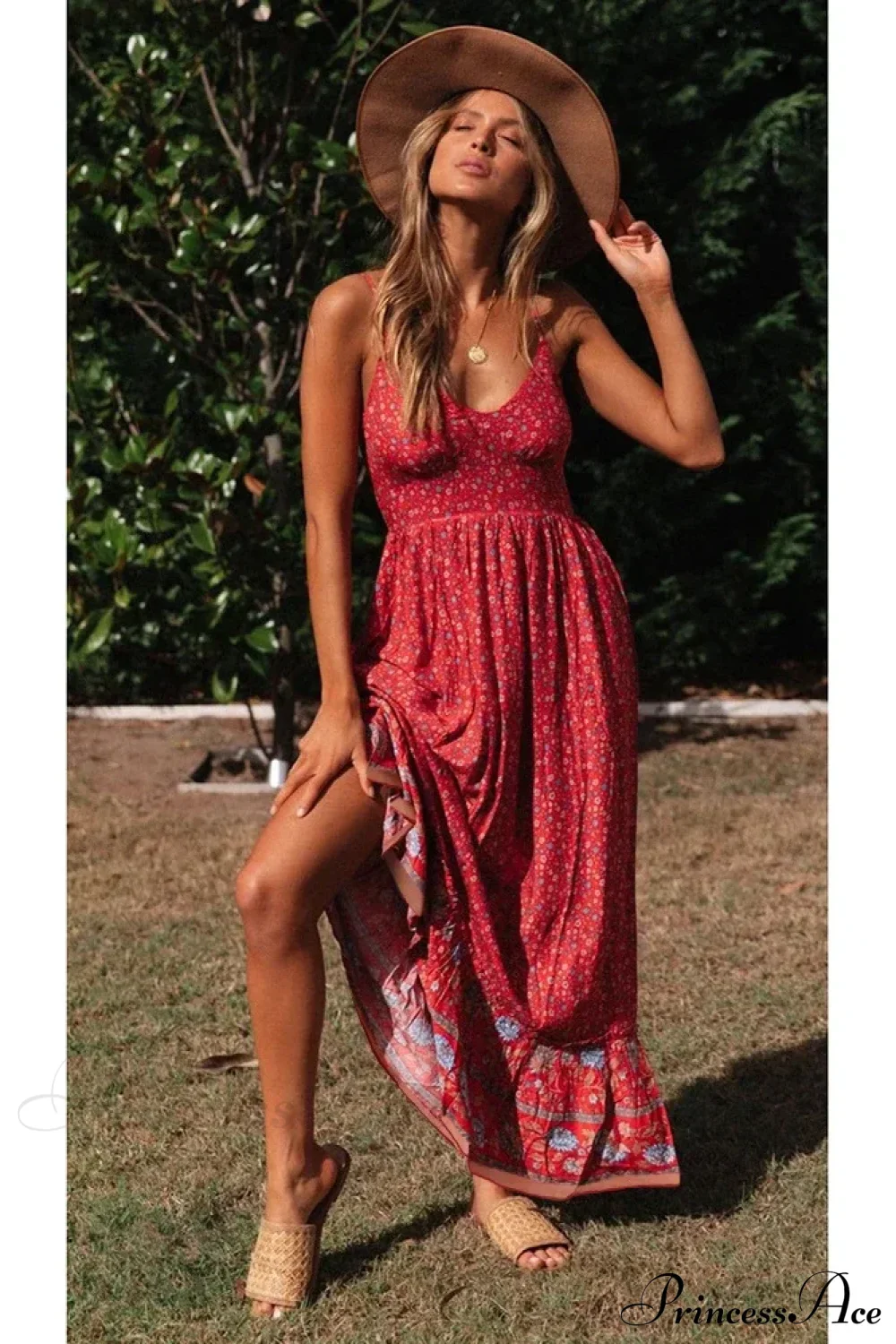 Elegant Floral V-Neck Sleeveless Boho Dress - Image 3