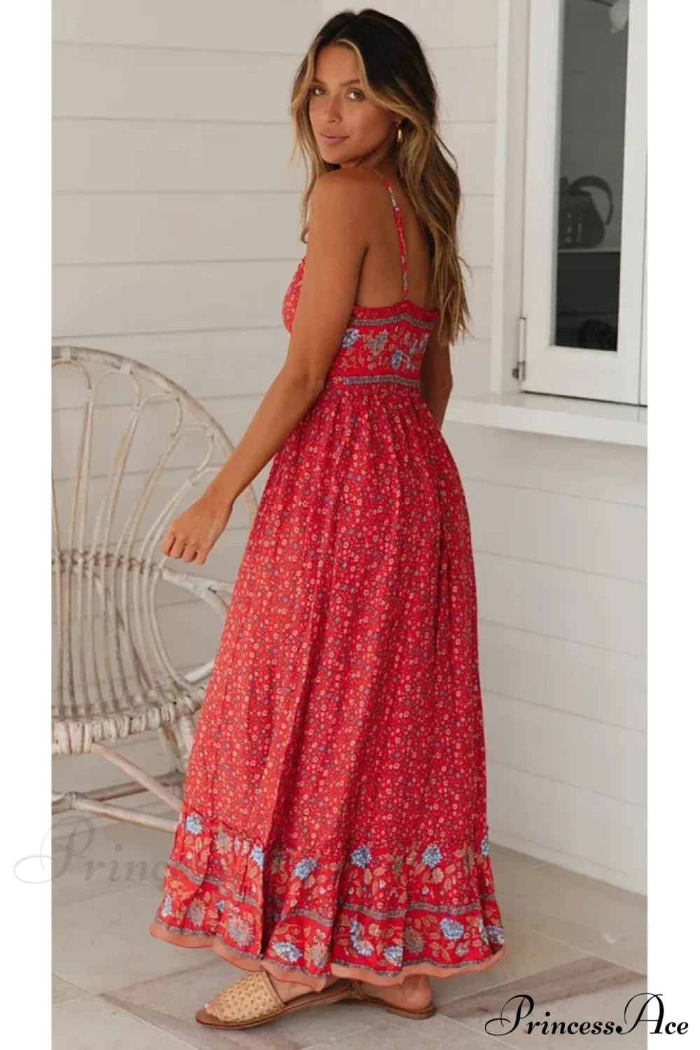 Elegant Floral V-Neck Sleeveless Boho Dress - Image 5