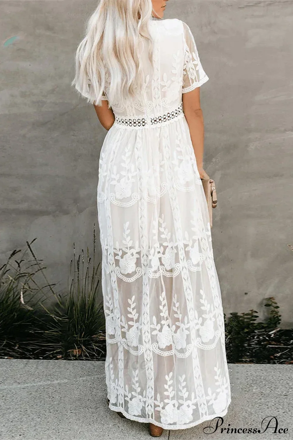 Loose Embroidery White Lace Maxi Boho Dress - Image 2