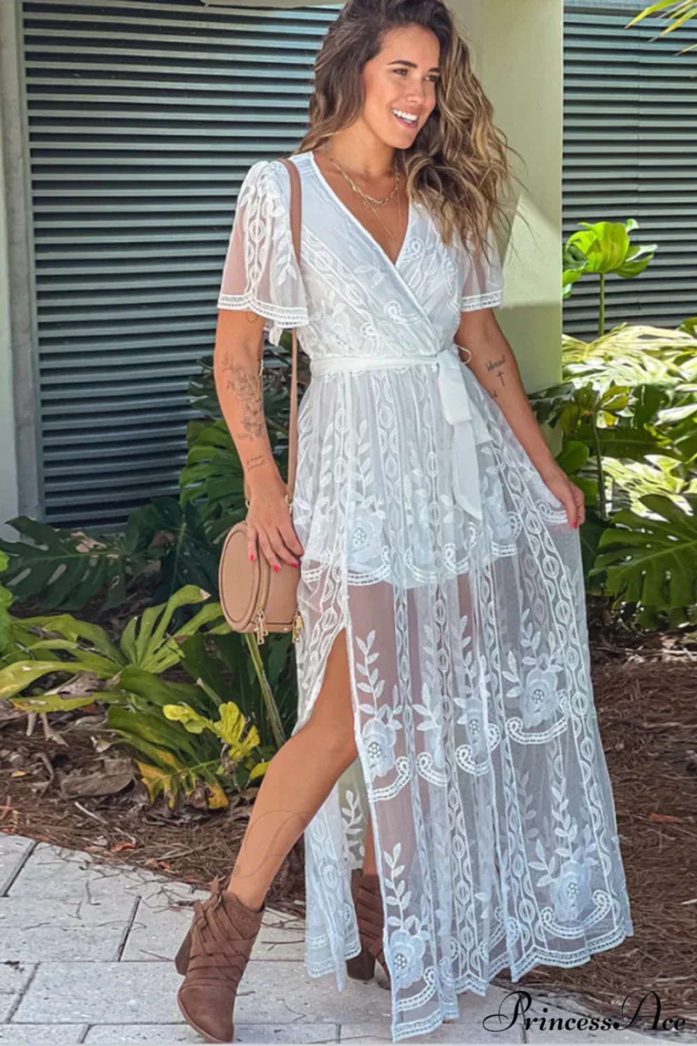 Loose Embroidery White Lace Maxi Boho Dress - Image 6