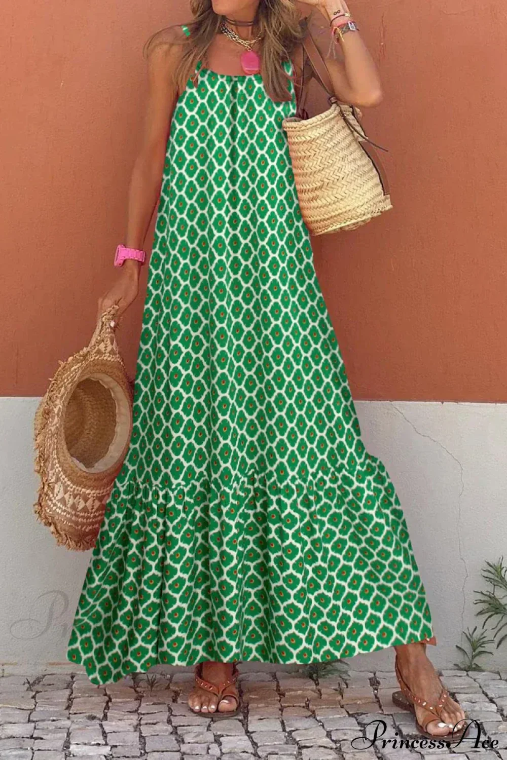 Sleeveless Print Summer Spaghetti Strap Boho Dress - Image 4
