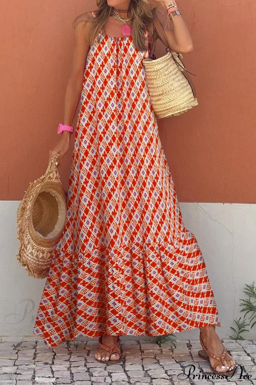 Sleeveless Print Summer Spaghetti Strap Boho Dress - Image 9