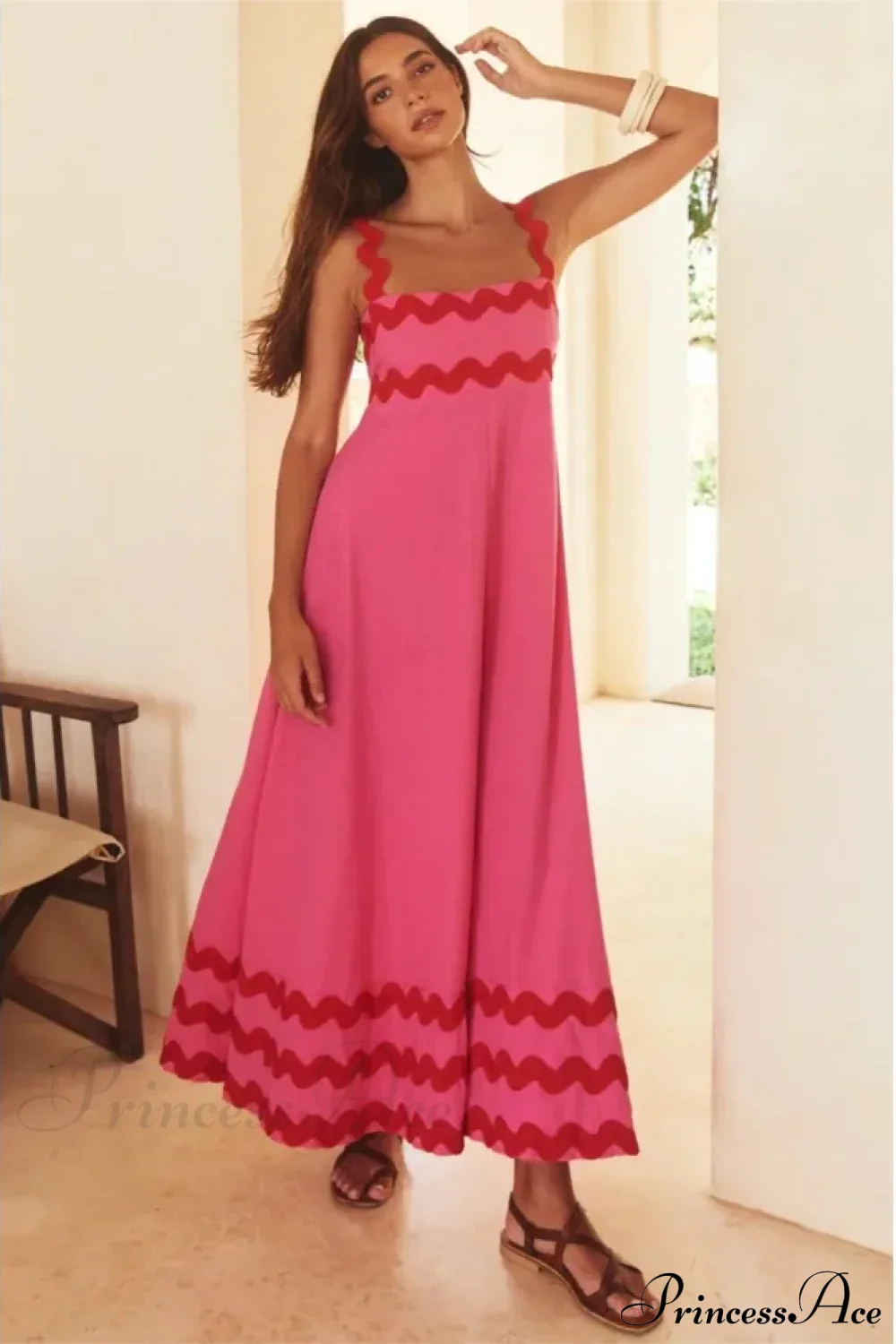 Bohemian Summer Printed A-Line Sexy Backless Spaghetti Strap Boho Dress - Image 2