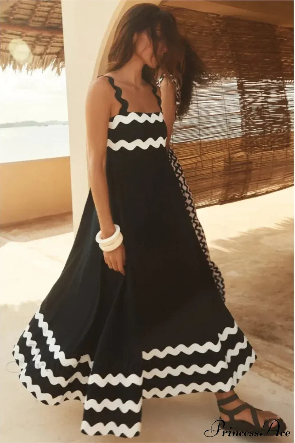 Bohemian Summer Printed A-Line Sexy Backless Spaghetti Strap Boho Dress - Image 3