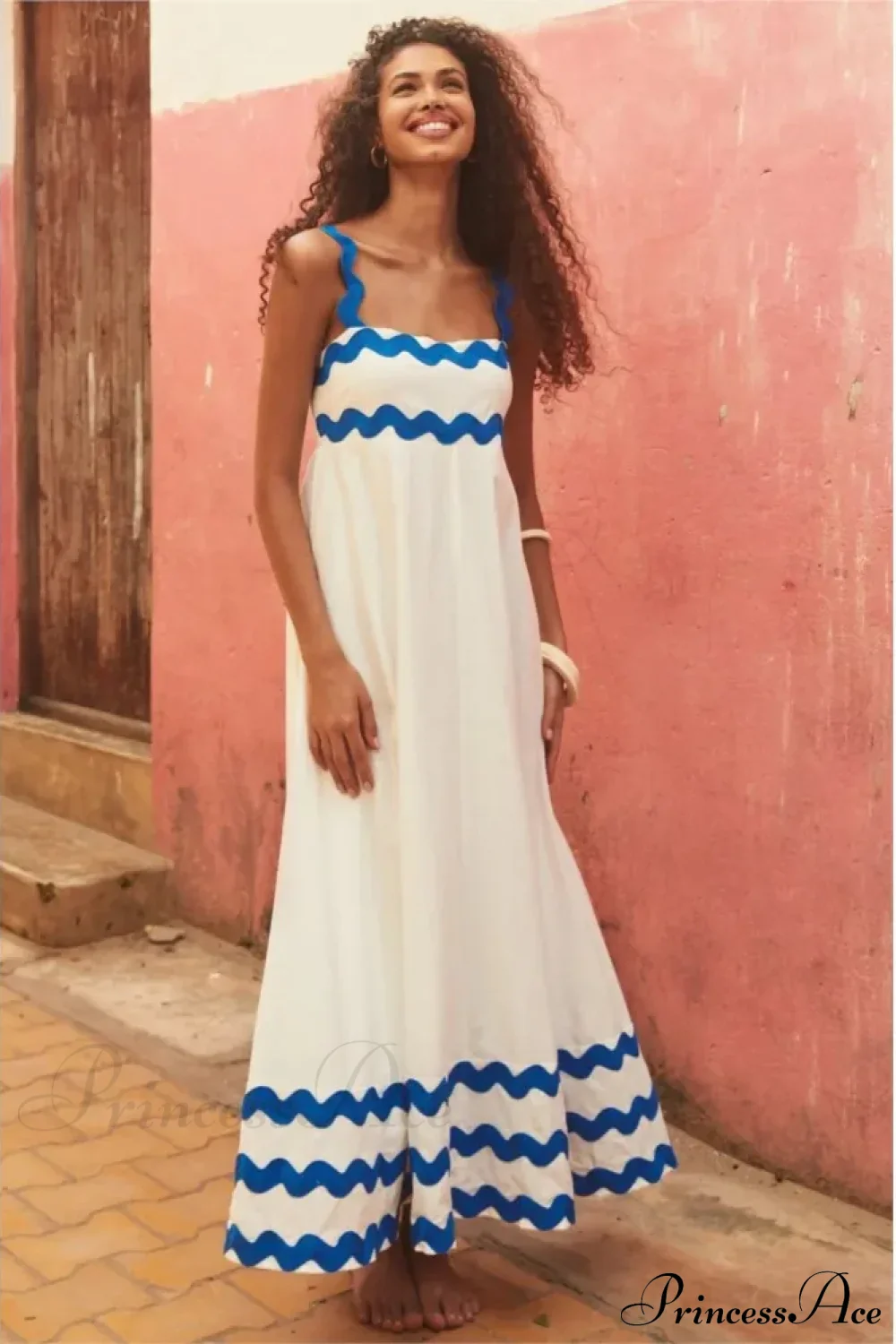 Bohemian Summer Printed A-Line Sexy Backless Spaghetti Strap Boho Dress - Image 4