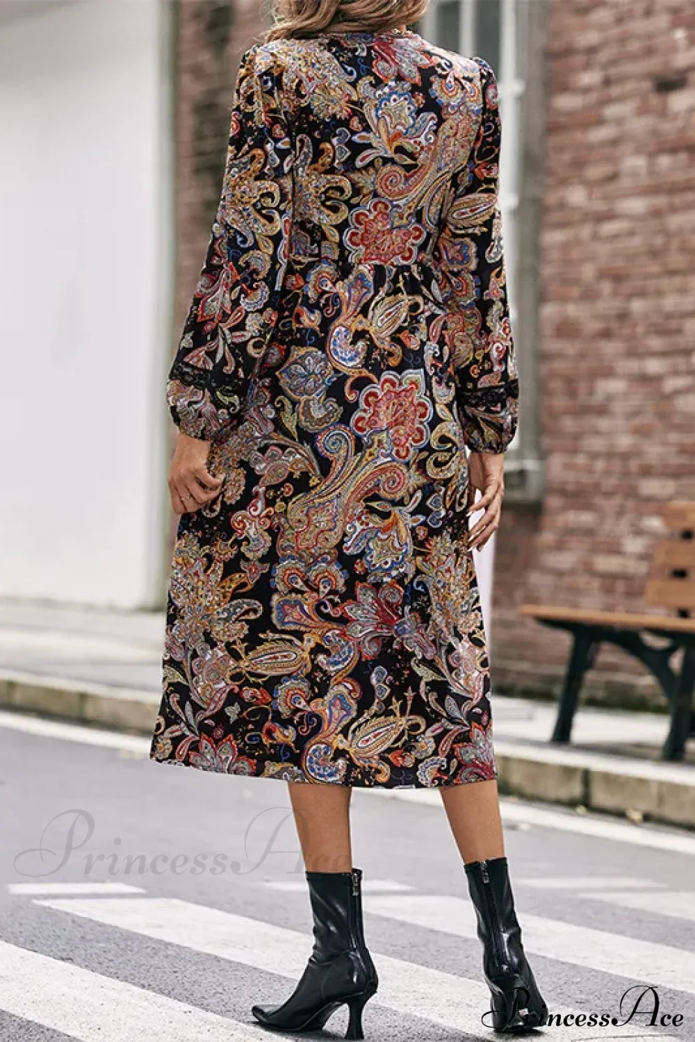 Autumn Sweet Fresh Bohemian Long Sleeve Floral Boho Dress - Image 4