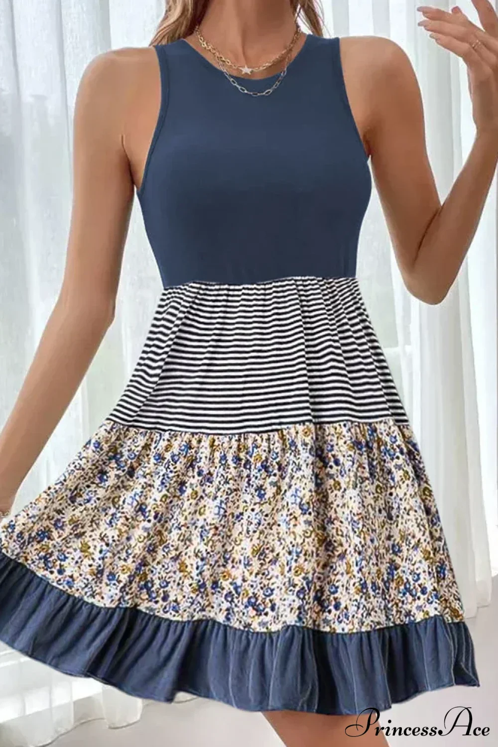 Casual Ruffle Sundress Beach Flowy Pleated Boho Dress - Image 2