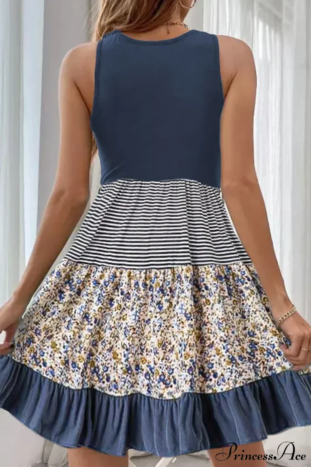 Casual Ruffle Sundress Beach Flowy Pleated Boho Dress - Image 3