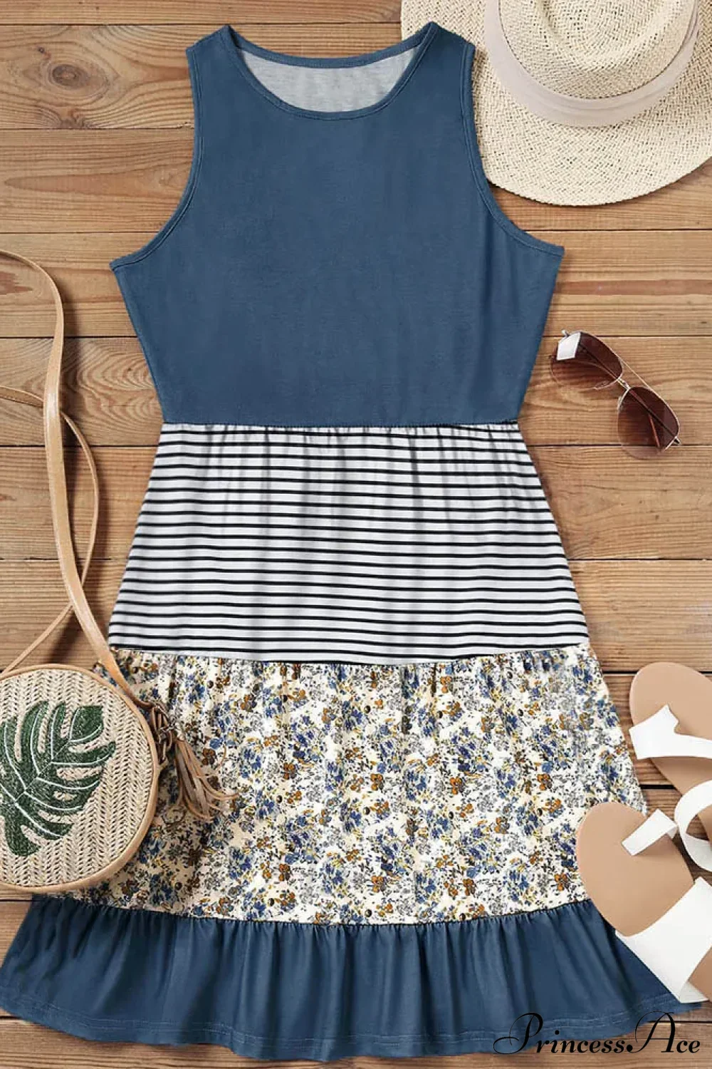 Casual Ruffle Sundress Beach Flowy Pleated Boho Dress - Image 4