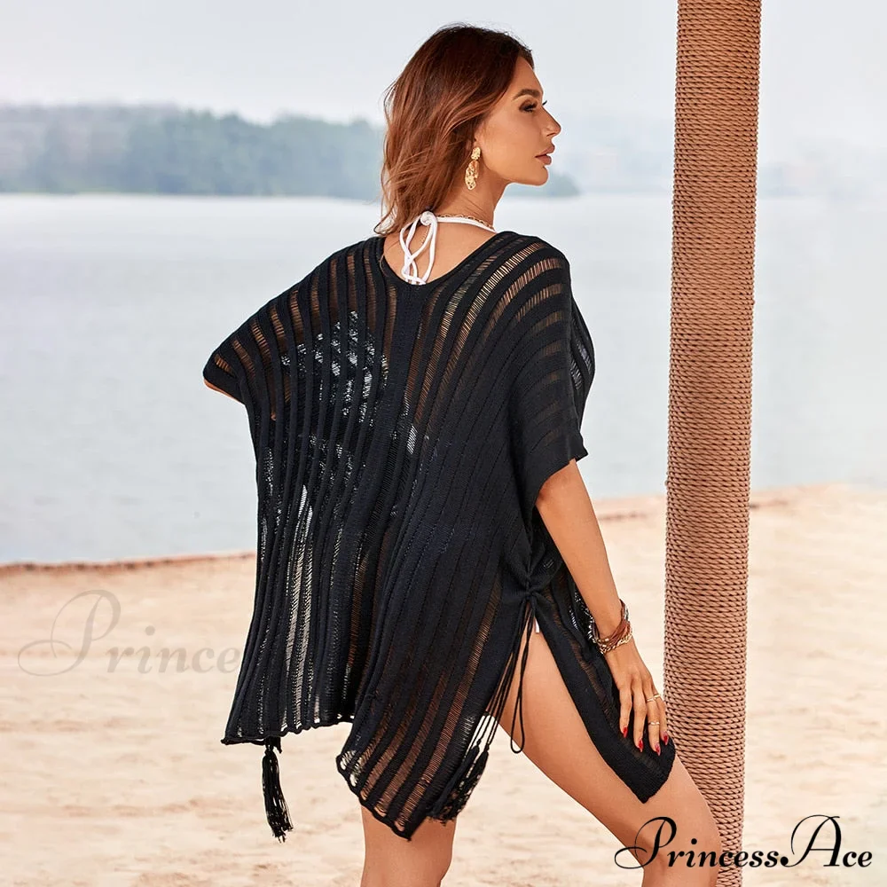 Sexy Bat Sleeve Loose Casual Hollow Out T-shirt Dress - Image 11