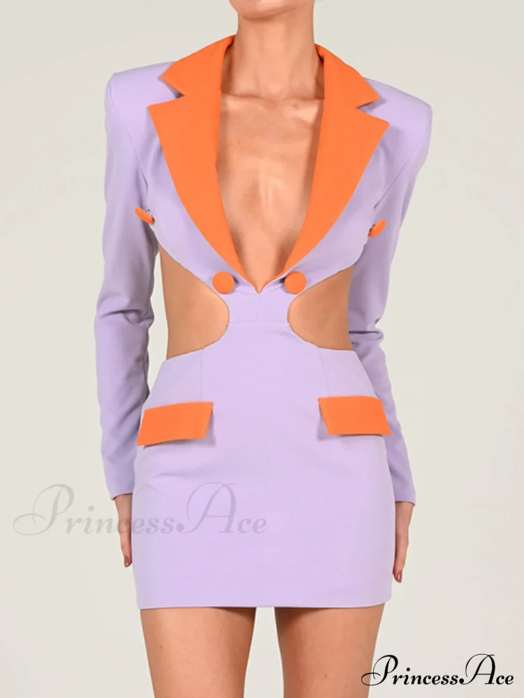 Long Sleeve Elegant Office Sexy Patchwork Backless Dress