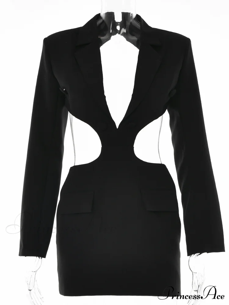 Long Sleeve Elegant Office Sexy Patchwork Backless Dress - Image 6
