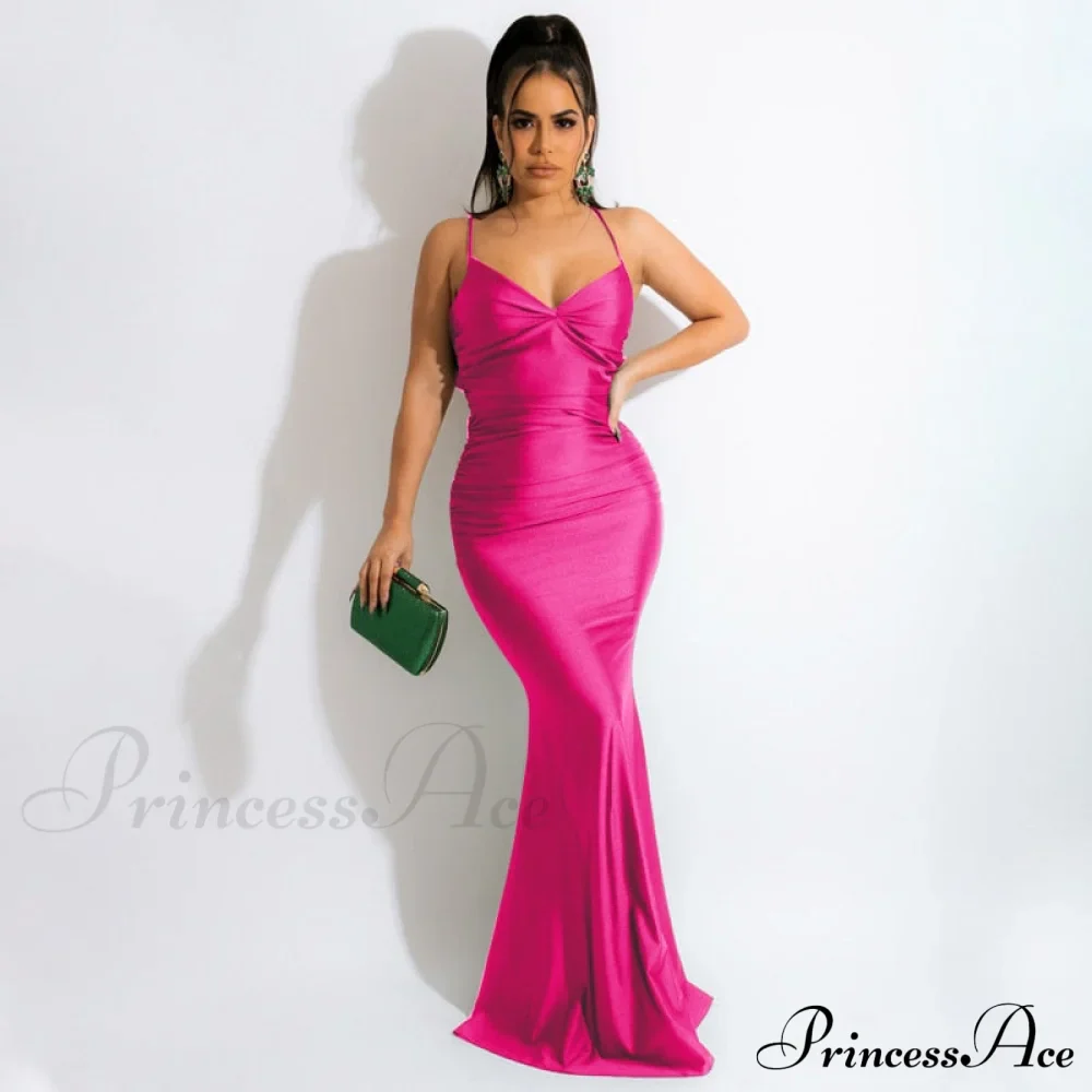 Dulzura Lace Up Women Solid Satin Maxi Dress - Image 11