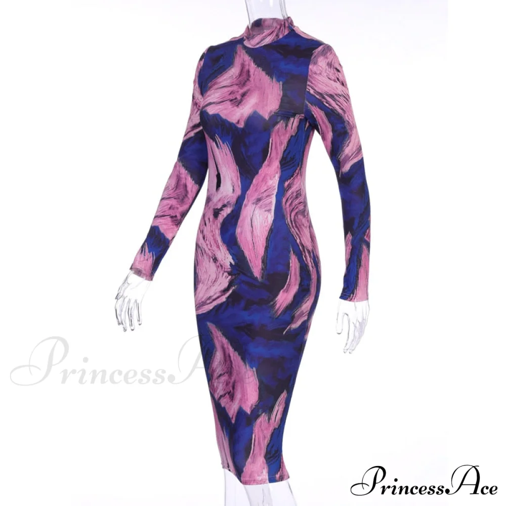 Tie Dye Print Long Sleeve Bodycon Midi Dress - Image 7