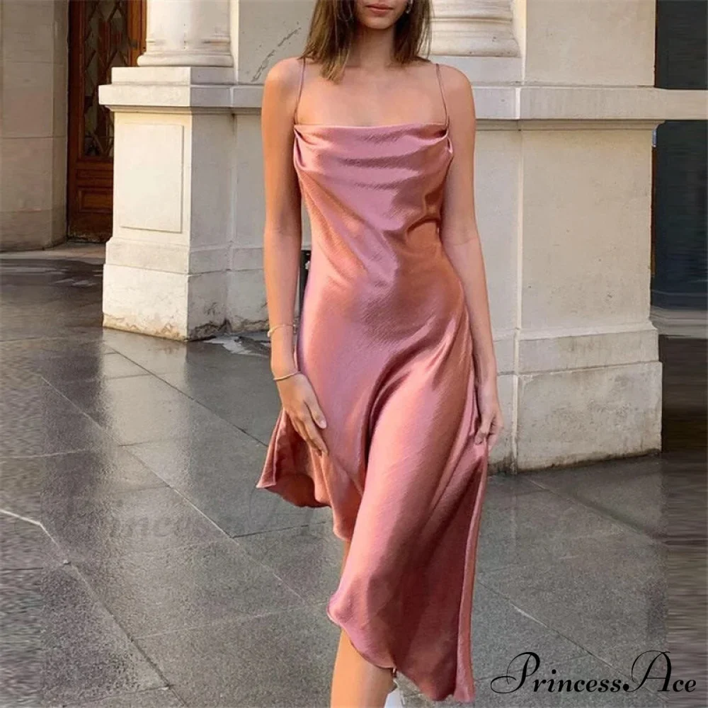 Metallic Satin Straps Long Dress - Image 2