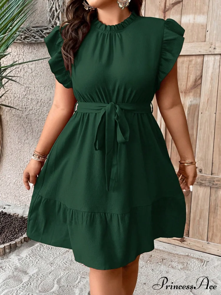 Ruffle Trim Belted Dress