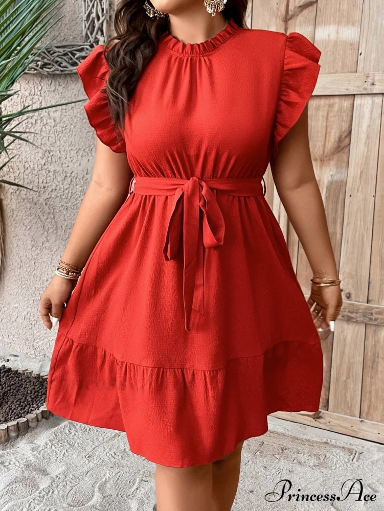 Ruffle Trim Belted Dress - Image 6