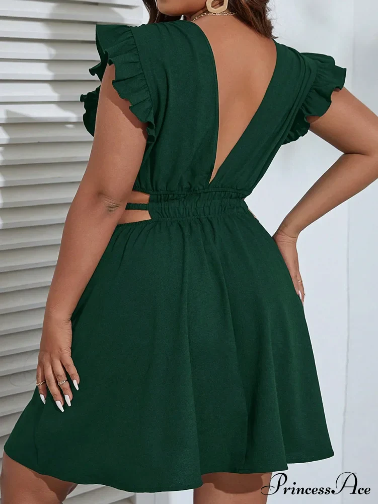 Ruffle Trim Cut Out Waist Dress - Image 2