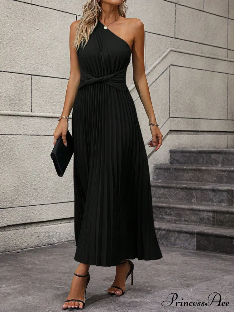 One Shoulder Twist Front Pleated Hem Dress - Image 3