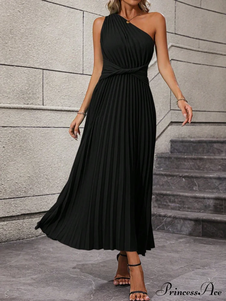 One Shoulder Twist Front Pleated Hem Dress - Image 4