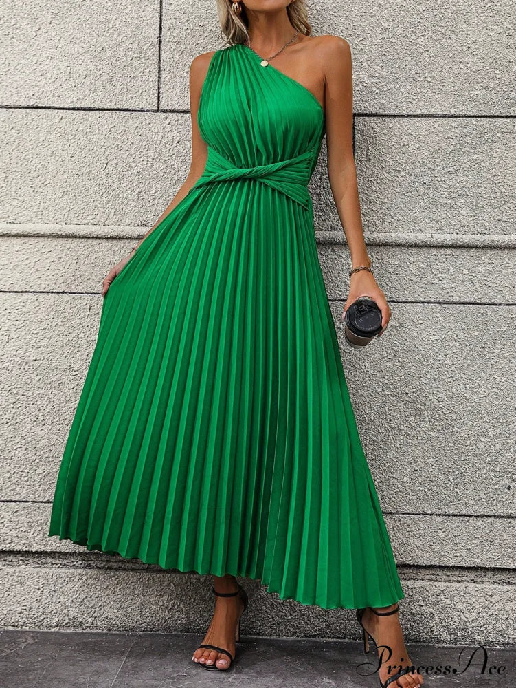 One Shoulder Twist Front Pleated Hem Dress - Image 7