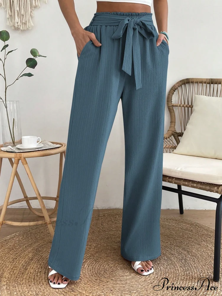 Long Waist Belted Wide Leg Pants - Image 5