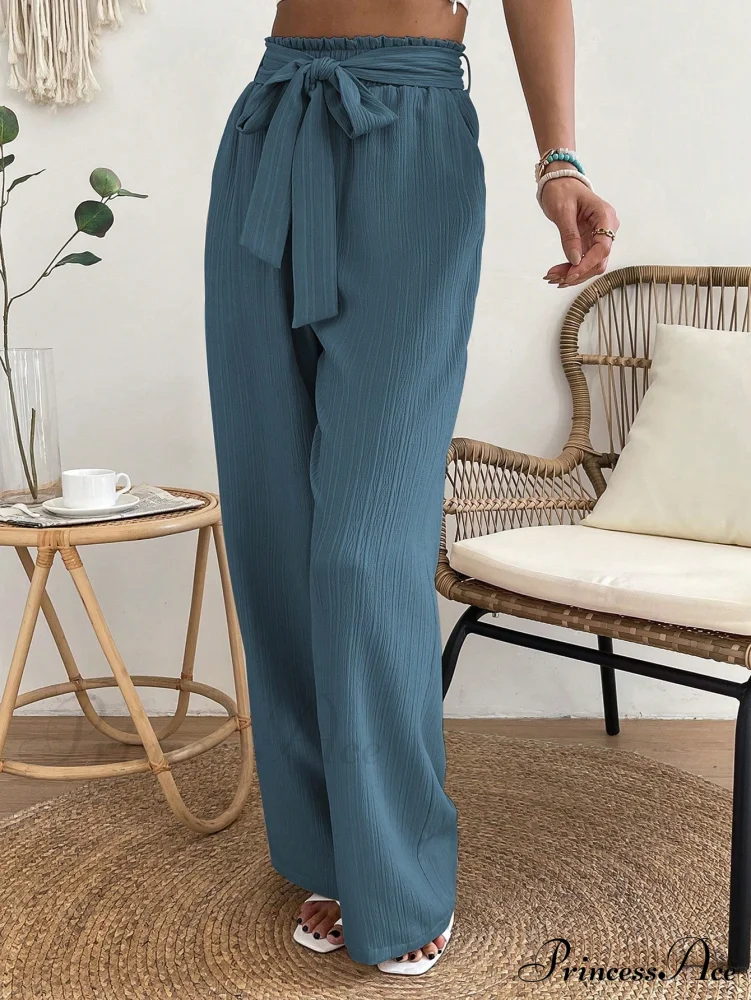 Long Waist Belted Wide Leg Pants - Image 6