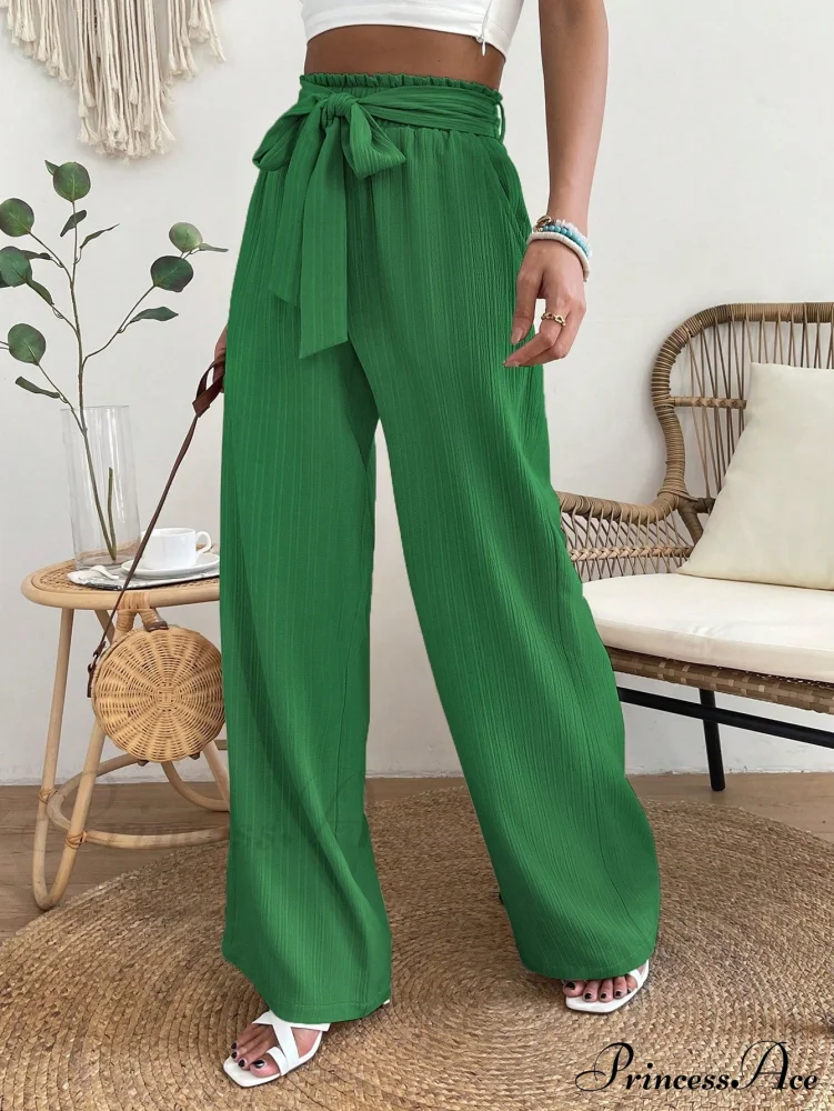 Long Waist Belted Wide Leg Pants - Image 9