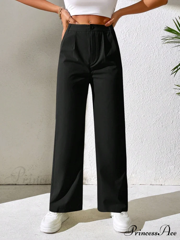 Solid Plicated Detail Straight Leg Pants - Image 10