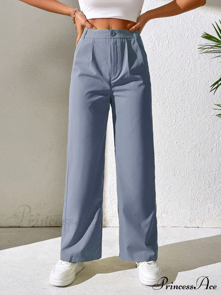 Solid Plicated Detail Straight Leg Pants - Image 11