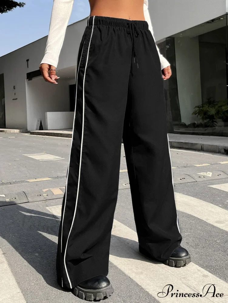 Piping Drawstring Waist Wide Leg Pants - Image 9