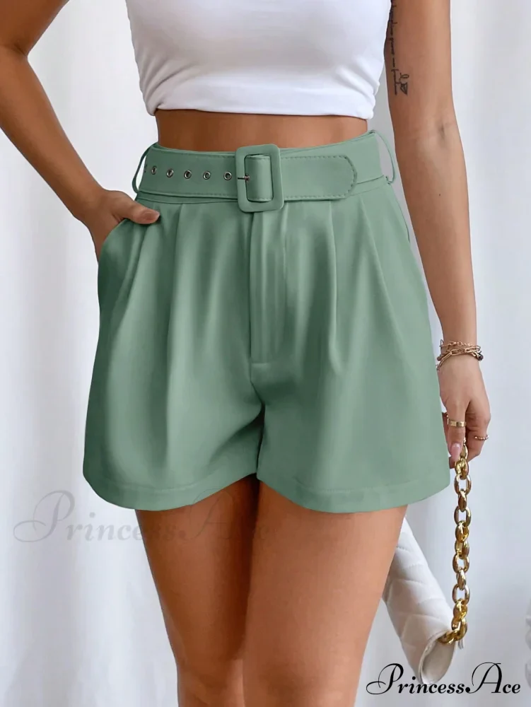 Fold Pleated Belted Wide Leg Shorts - Image 10