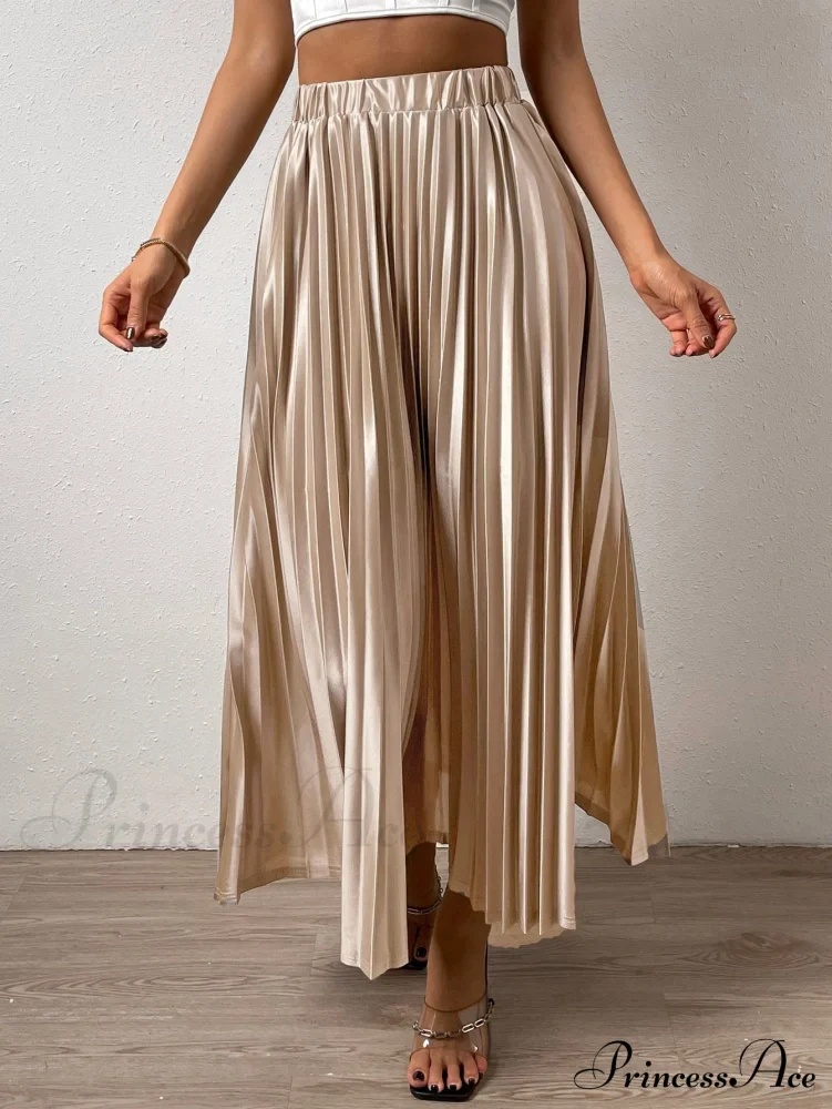 Solid Elastic Waist Pleated Skirt - Image 6