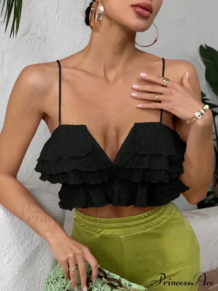 Ruffle Trim Crop Cami Top