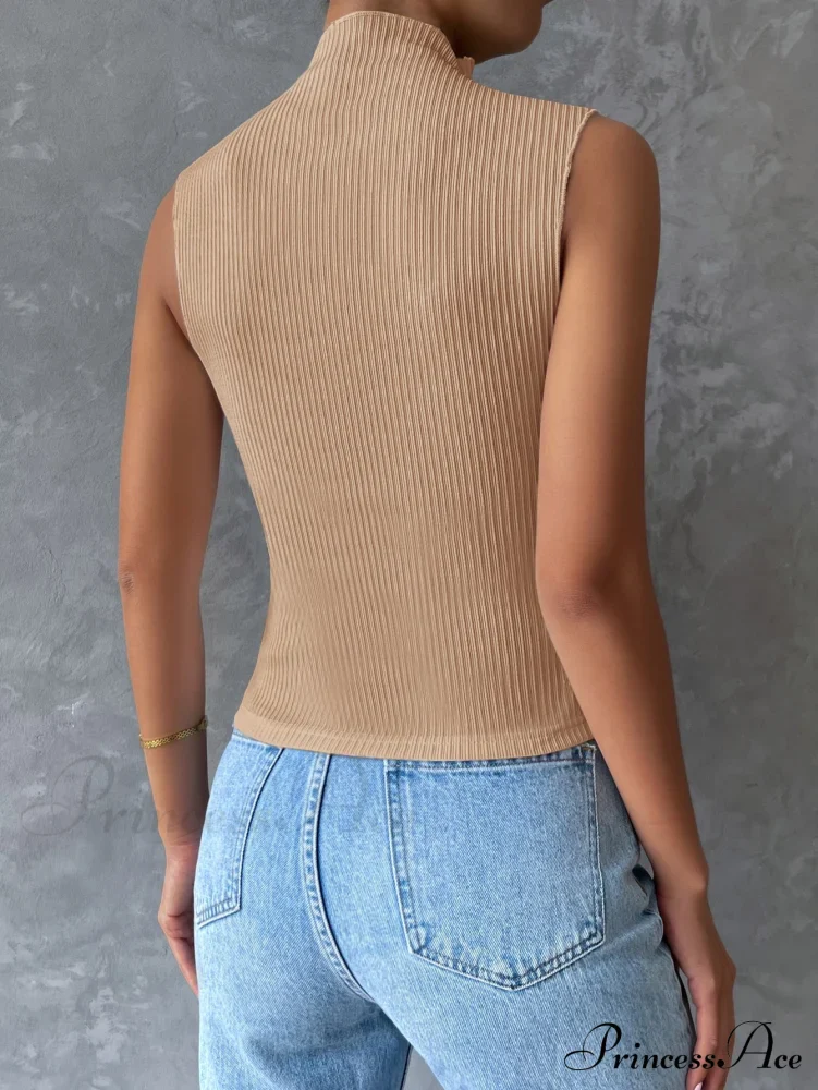 Mock Neck Ribbed Knit Tank Top - Image 2