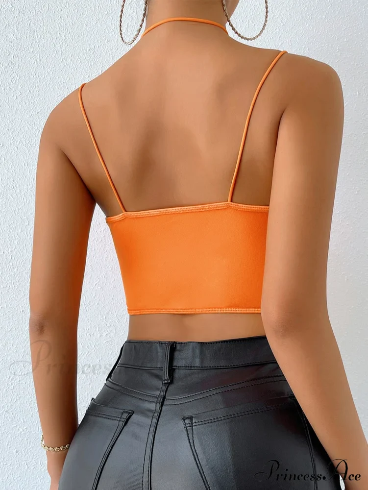 Neon Orange Asymmetrical Hem Bustier Cami Top - Image 2