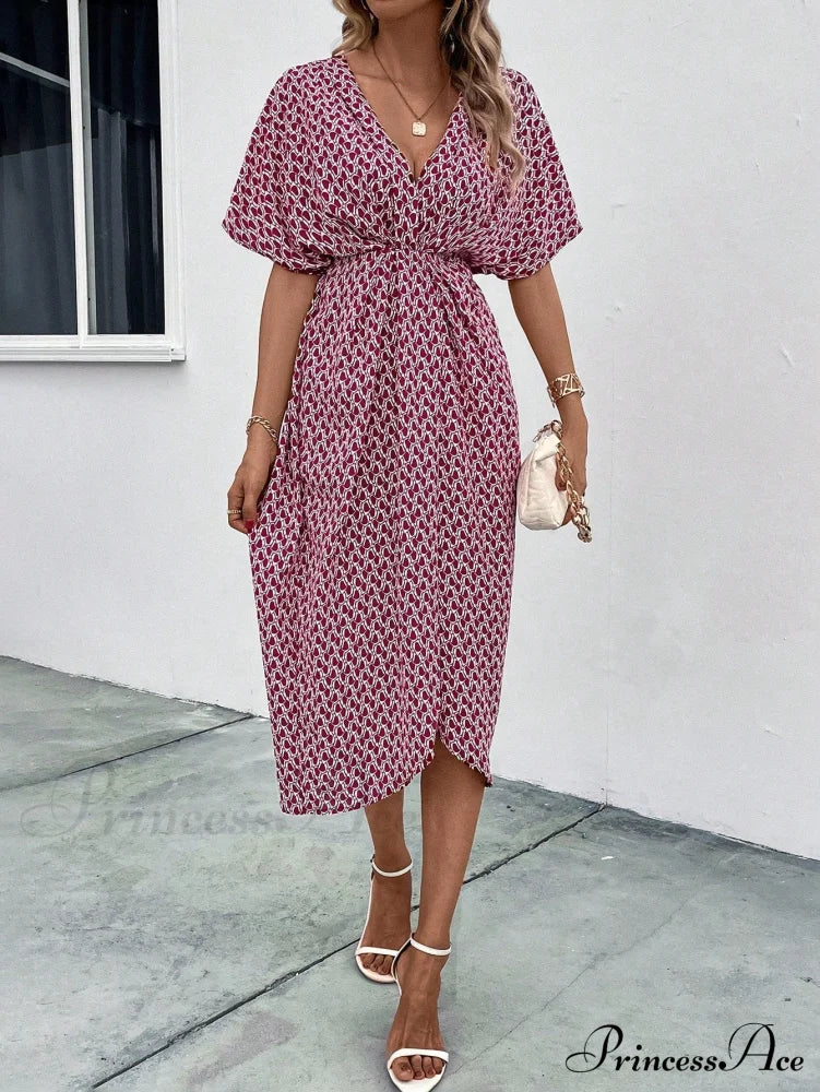 Print Batwing Sleeve Wrap Hem Dress - Image 8