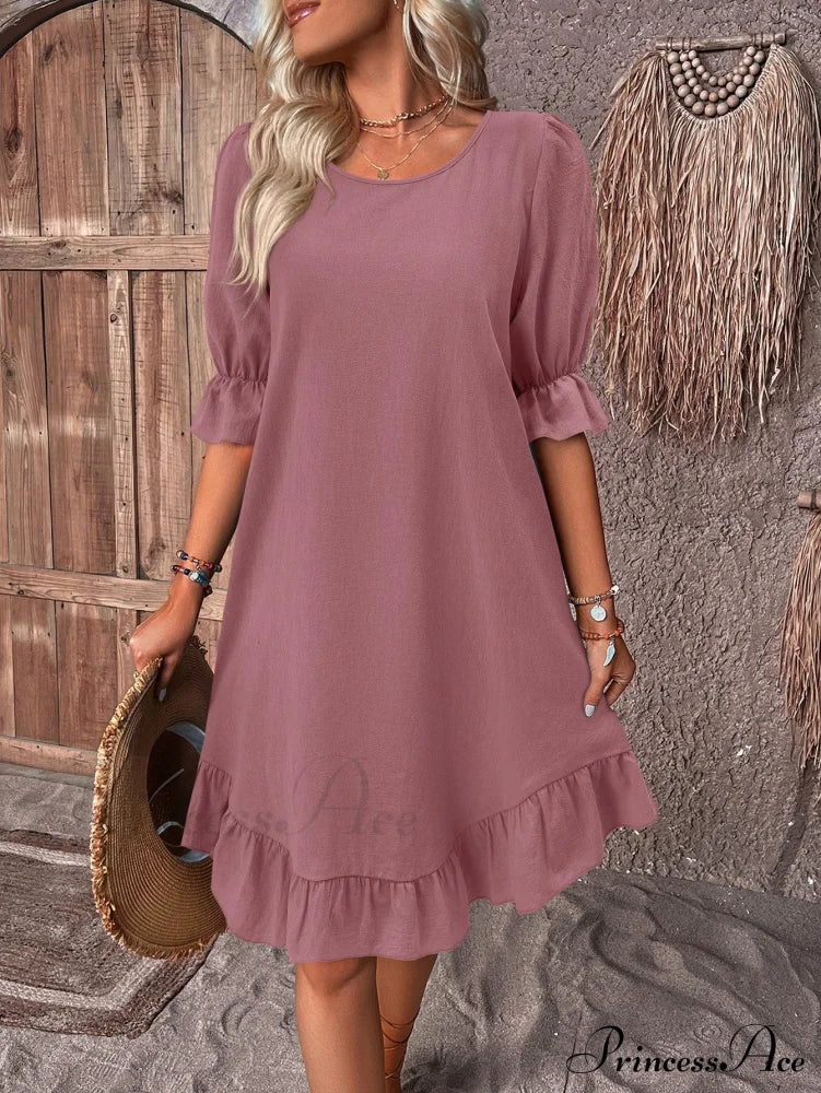 Solid Ruffle Hem Smock Dress - Image 12