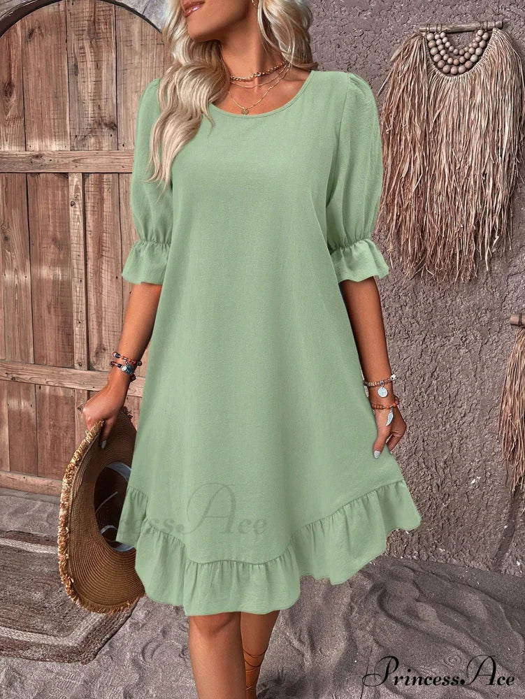 Solid Ruffle Hem Smock Dress - Image 14