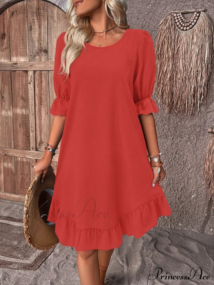 Solid Ruffle Hem Smock Dress - Image 15