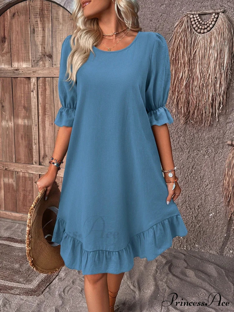 Solid Ruffle Hem Smock Dress - Image 16