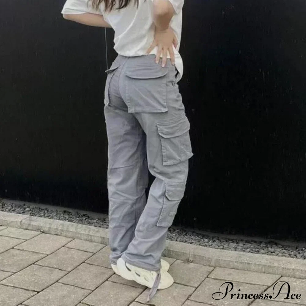 Streetwear Pockets Wide Leg High Waist Straight Trousers - Image 3